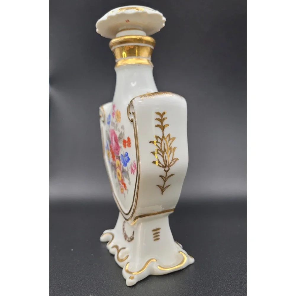VTG Pirkenhammer Czechoslovakia PerfumeBottle Floral Gold Gilt Stopper MARKED!